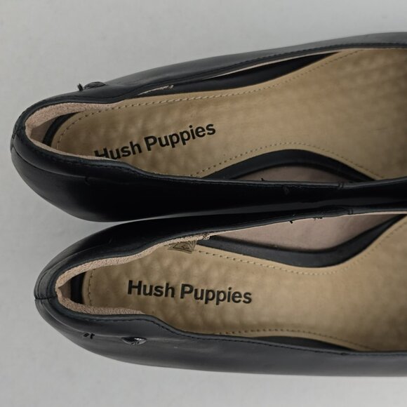 Hush Puppies Women's Black Leather Wedge Almond Toe Shoes Cushioned Size 9 - Picture 10 of 16